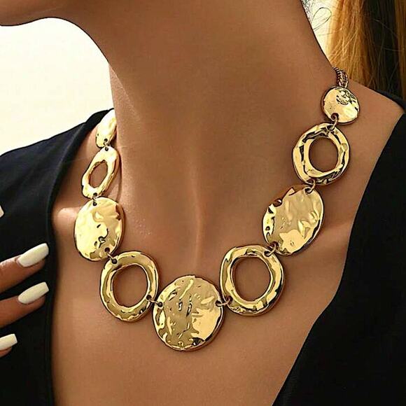 Handmade Gold Contrasting Circles Necklace Choker Stainles… - Picture 2 of 4